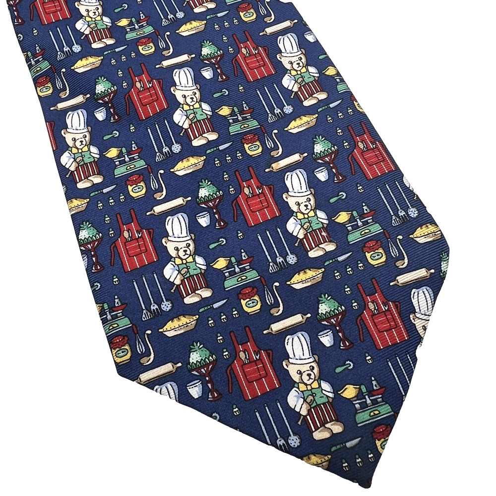 Michelsons Of London Men's Silk Necktie, Teddy Bear Chef, Made In England EUC